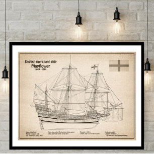 Mayflower - Ship Blueprint Plans SD Photo Print