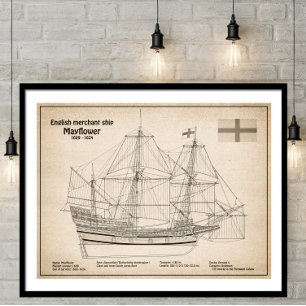 Mayflower - Ship Blueprint Plans SD Poster