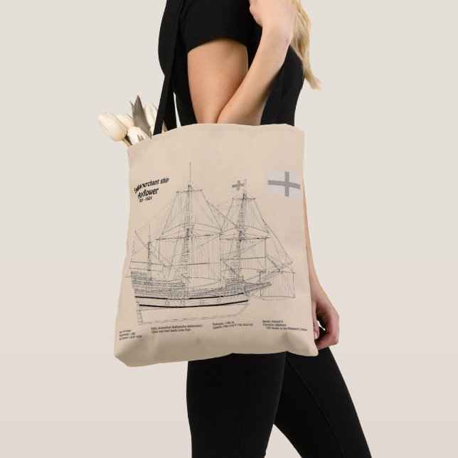 Mayflower - Ship Blueprint Plans SD Tote Bag (Close Up)