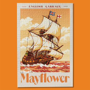 Mayflower Ship Vintage English Carrack Poster Art Jigsaw Puzzle