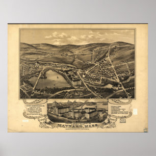 Maynard Massachusetts 1879 Antique Panoramic Map Poster