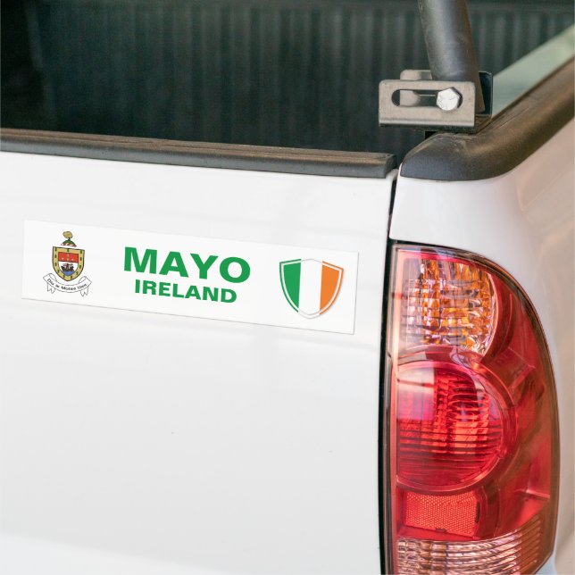 Mayo Ireland Crest and Irish Flag Bumper Sticker (On Truck)