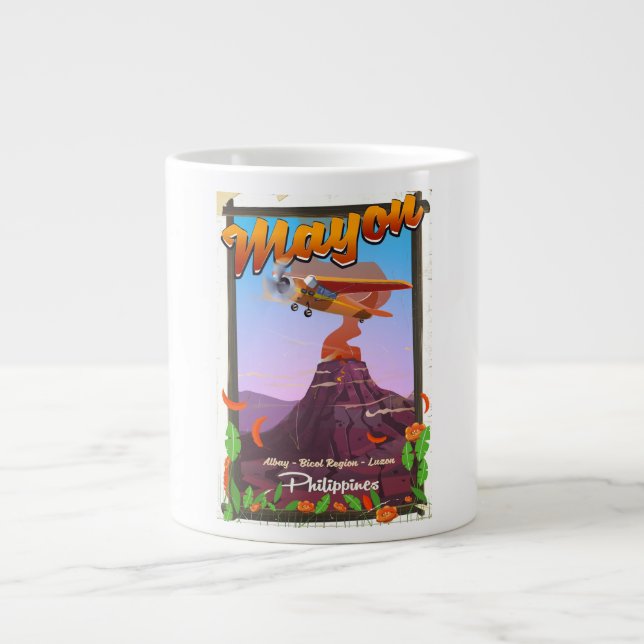 Mayon Volcano philippines adventure poster Large Coffee Mug (Front)