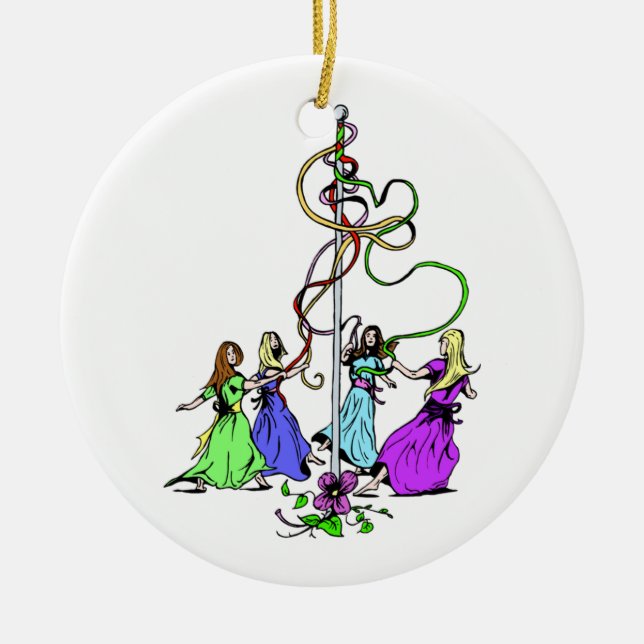Maypole Dancers Ceramic Tree Decoration (Front)