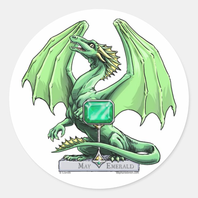 May's Birthstone Dragon: Emerald Classic Round Sticker (Front)