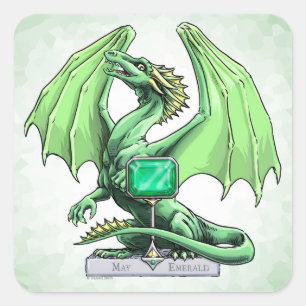 May's Birthstone Dragon: Emerald Square Sticker