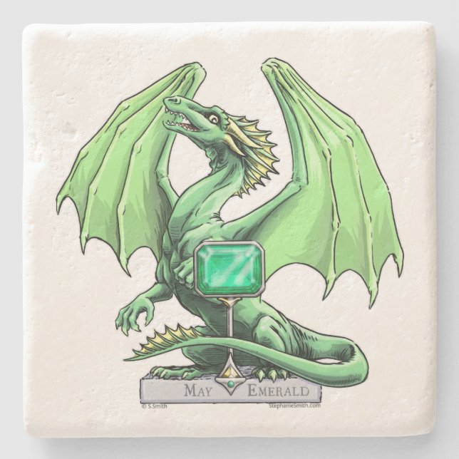 May's Birthstone Dragon: Emerald Stone Coaster (Front)