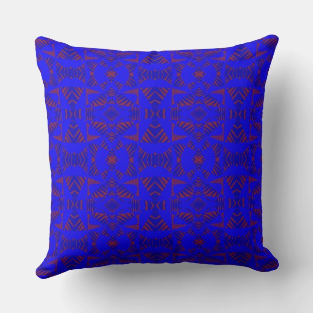 Maz Abstract Zebra Mosaic - Blue Red Cushion (Back)