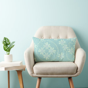 Maz Floral Bubbles Polka Dot Duck Egg Blue Mint Lumbar Cushion