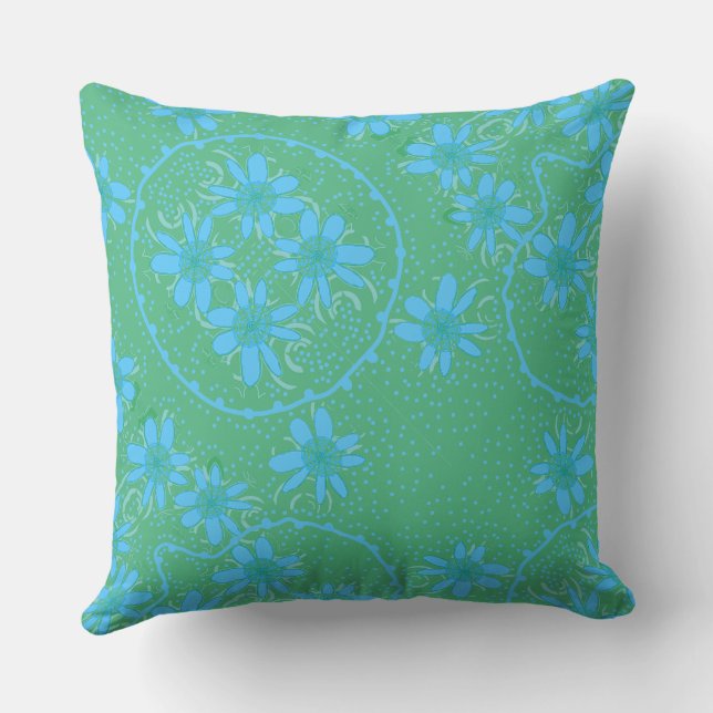 Maz Floral Bubbles Polka Dot Green Blue Mid Cushion (Back)