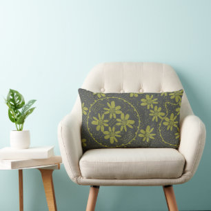Maz Floral Bubbles Polka Dot Grey Olive Lumbar Cushion