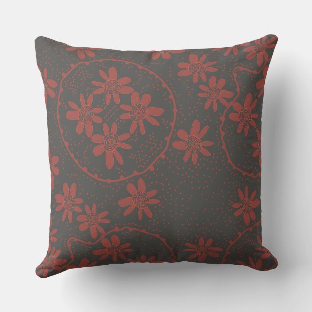 Maz Floral Bubbles Polka Dot Grey Red Cushion (Back)