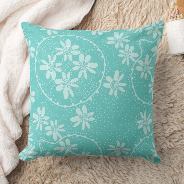 Maz Floral Bubbles Polka Dot Light Teal Cushion (Blanket)