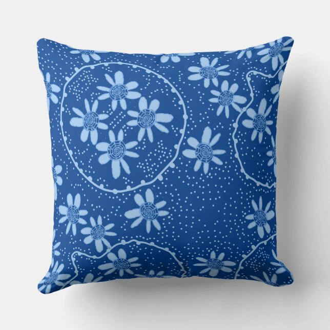 Maz Floral Bubbles Polka Dot Navy Blue Cushion (Back)