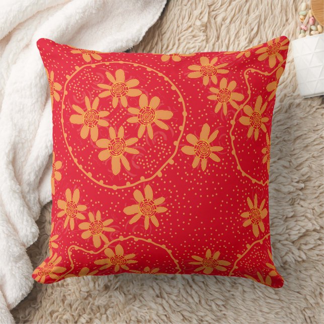 Maz Floral Bubbles Polka Dot Red Orange Cushion (Blanket)