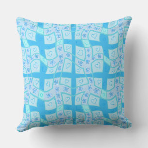 Maz Floral Love Hearts Check - Blue Cushion
