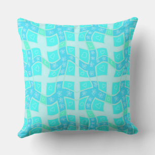 Maz Floral Love Hearts Check - Turquoise Blue 1 Cushion
