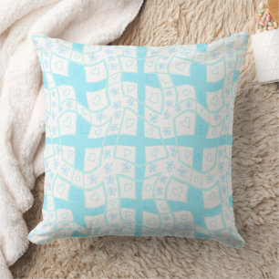 Maz Floral Love Hearts Check - White Turquoise Cushion