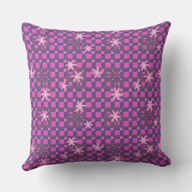 Maz Floral Square Conundrum - Fuchsia Navy Cushion (Back)