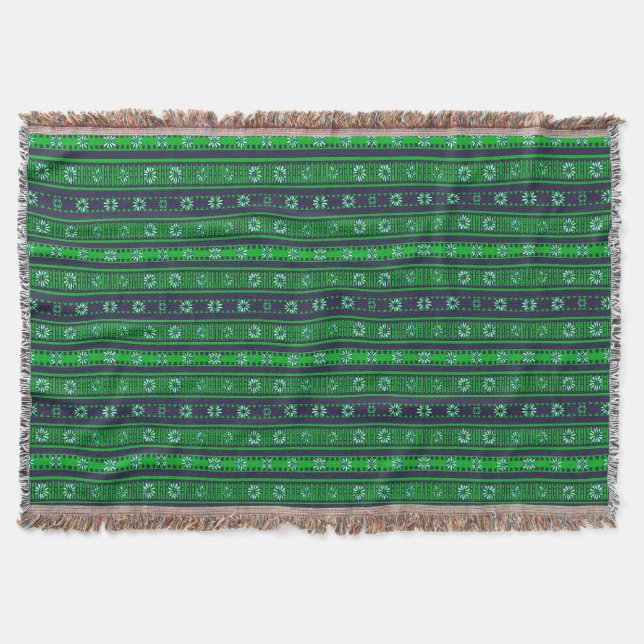 MAZ Floral Striped Ribbed Knitting Pattern 027 Throw Blanket (Front)