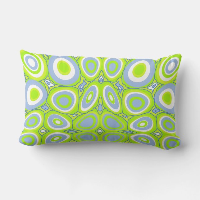 Maz Psychedelic Eggs - Pale Blue White Lime Green Lumbar Cushion (Back)