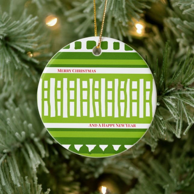 MAZ Striped Ribbed Knitting Pattern 079 Christmas  Ceramic Ornament (Tree)