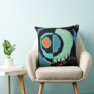 Maz Sunrise Ethnic Circle - Teal Black Orange  Cushion