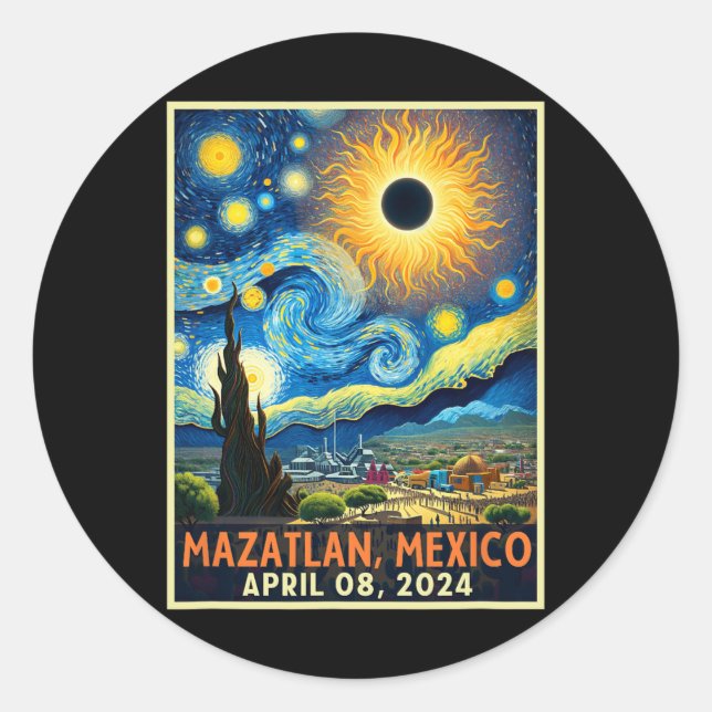 Mazatlan Mexico Total Solar Eclipse 2024 Starry Ni Classic Round Sticker (Front)