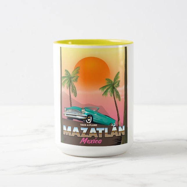 Mazatlán Mexico travel poster Two-Tone Coffee Mug (Center)