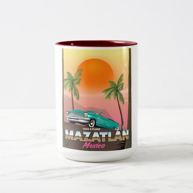 Mazatlán Mexico travel poster Two-Tone Coffee Mug (Center)