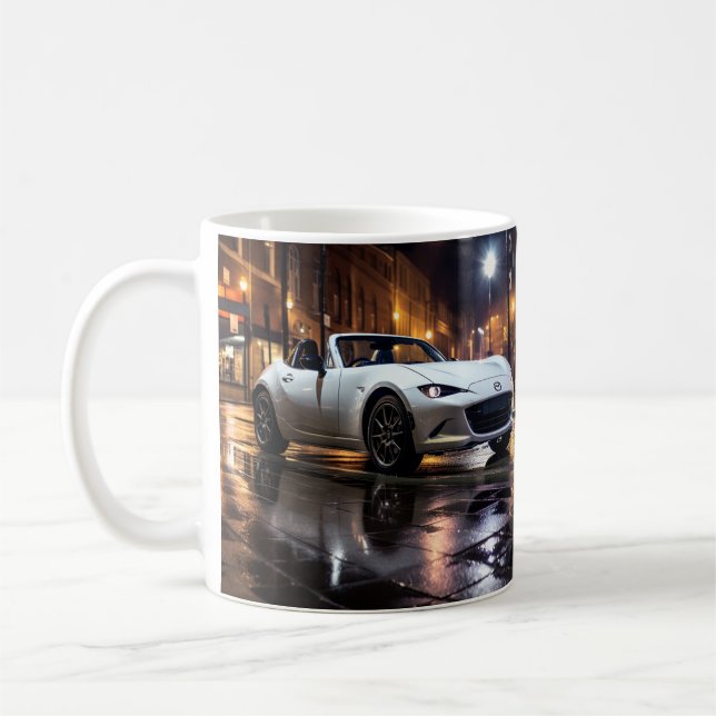Mazda MX5 Miata ND Gen 4 Snowflake White Pearl Mu Coffee Mug (Left)