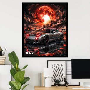 Mazda RX-7 Under a Crimson Moon Poster