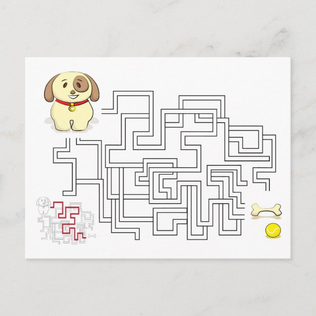 Maze game dog and ball postcard (Front)
