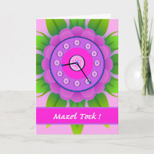 Mazel Tock! Mazel Tov on Bat Mitzvah, Flower Clock Card