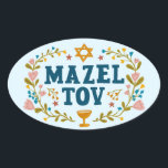 MAZEL TOV BAR BAT MITZVAH Jewish Customisable  Oval Sticker<br><div class="desc">Hand drawn text by me for you. Great for a bar or bat mitzvah or jewish wedding or other event.  For more designs and colours check my shop! Or let me know if you'd like something custom.  Ask if you don't find what you need! :)</div>