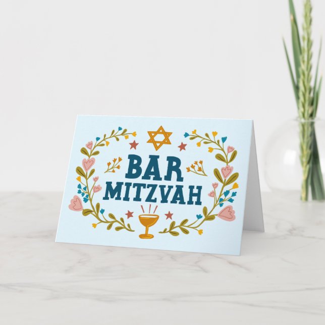 MAZEL TOV BAr MITZVAH Jewish Hand-drawn Custom  Card (Front)