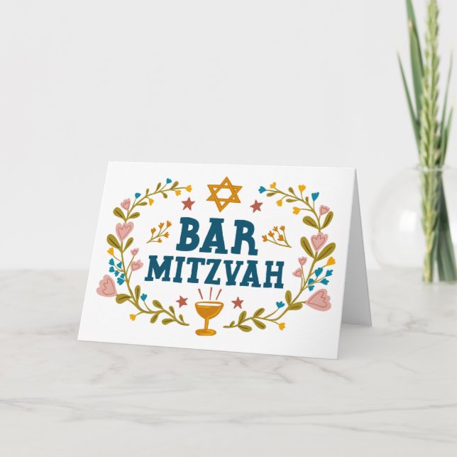 MAZEL TOV BAr MITZVAH Jewish Hand-drawn Custom  Card (Front)