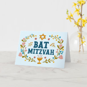 MAZEL TOV BAT MITZVAH Jewish Floral Customizable Card