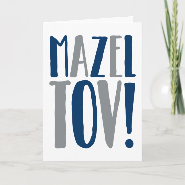 Mazel Tov Block Navy + Grey Card (Front)