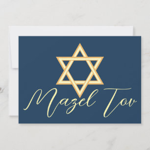 Mazel Tov Card Star of David, Blue Yellow Gold