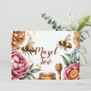 Mazel Tov Congratulations Card, Bees Honey Peonies Invitation