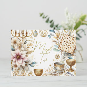 Mazel Tov Congratulations Card, Floral Matzah, Invitation