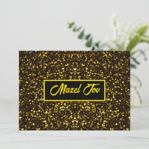 Mazel Tov Congratulations Card, Gold Black Glitter Invitation