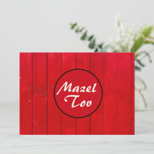 Mazel Tov Congratulations Card, Red Wood, Rustic Invitation
