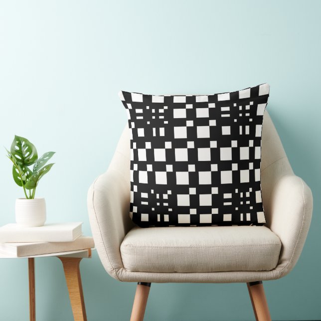 Mazipoodles 3D Square Grid Black White Cushion (Chair)