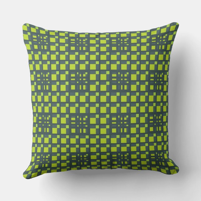 Mazipoodles 3D Square Grid Dark Green Lime Cushion (Back)