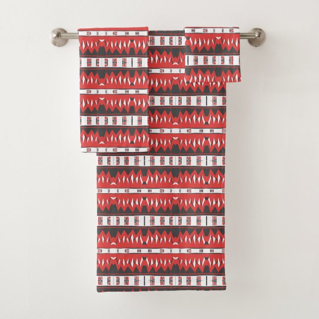 Mazipoodles Afrofuturist Pattern - Scarlet Grey Bath Towel Set (Insitu)
