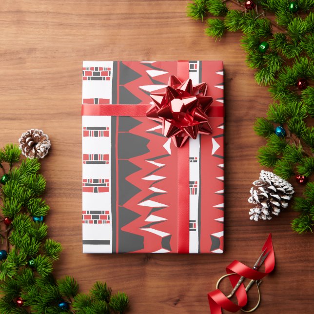Mazipoodles Afrofuturist Pattern - Scarlet Grey  Wrapping Paper (Holiday Gift)