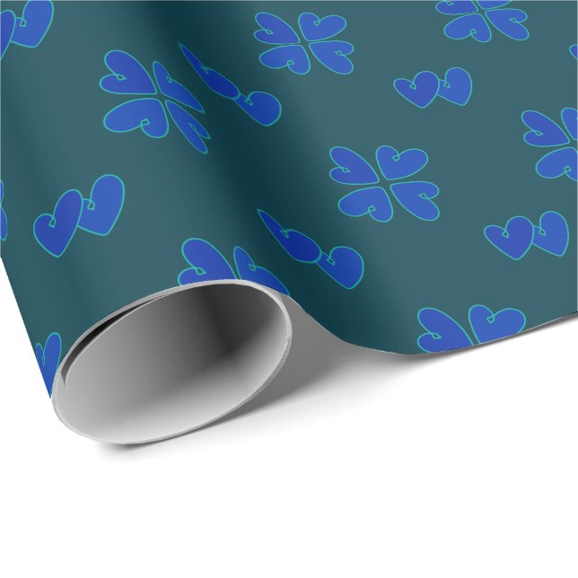 Mazipoodles Blue Hearts On Dark Teal Wrapping Paper (Roll Corner)