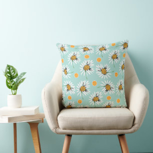Mazipoodles Bold Daisies - Duck Egg Green Orange Cushion